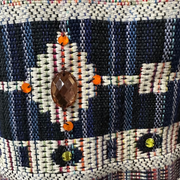 Iconic by Iskia Cream  Black Aztec Tribal Print Embellished Tapestry  Jacket - Picture 13 of 15